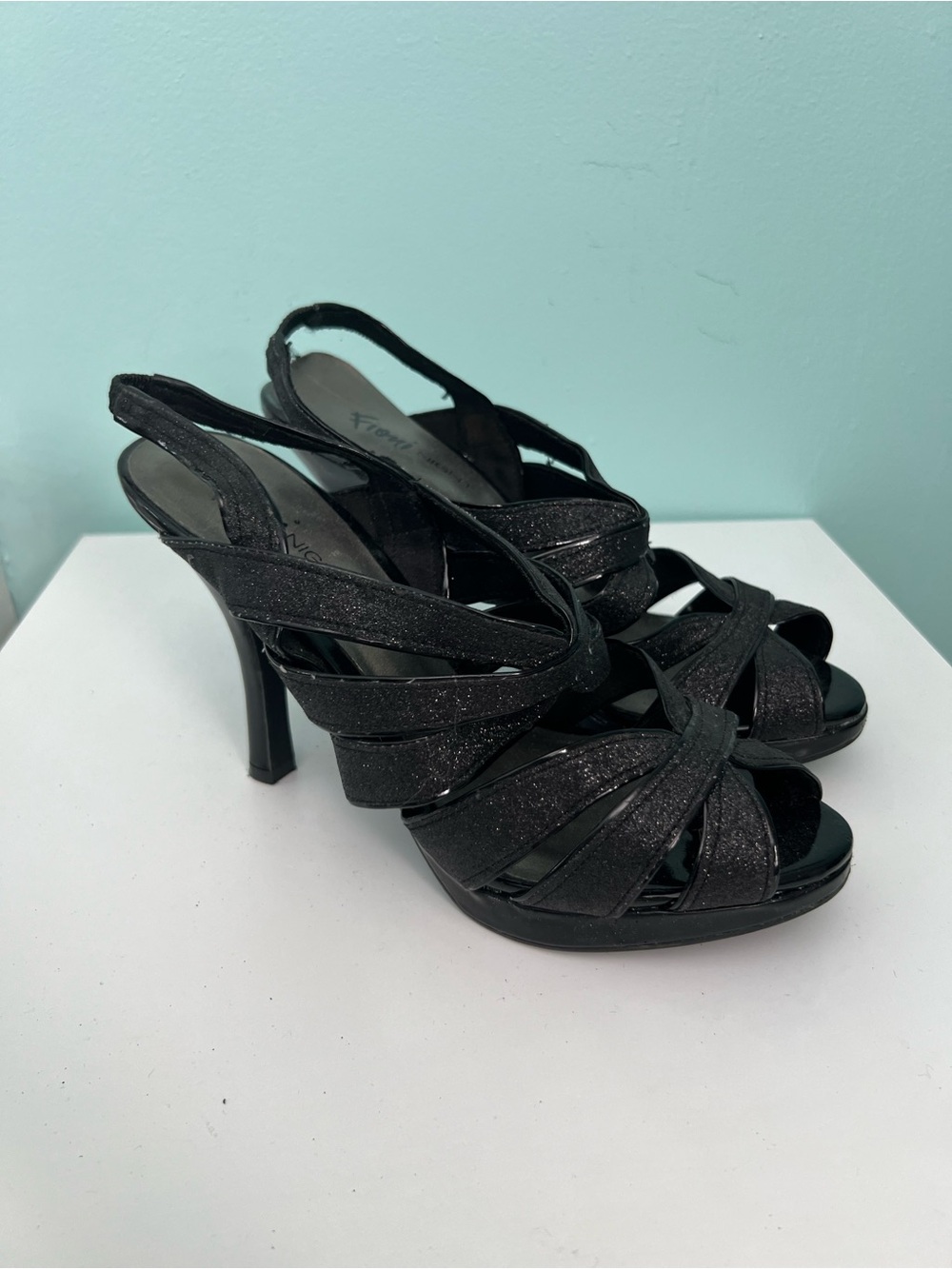 Black Glitter Strappy Heels